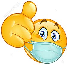 Thumb up emoticon with medical mask