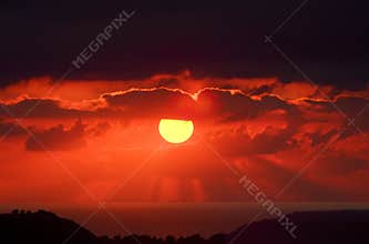 Ruby Sunset Over Ocean ~ Sun Beams