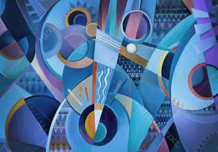 Oil painting music backgroud, blue, dark, blues, mandolins, sound music