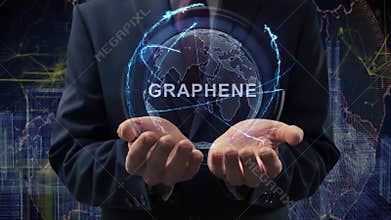 Male hands activate hologram Graphene