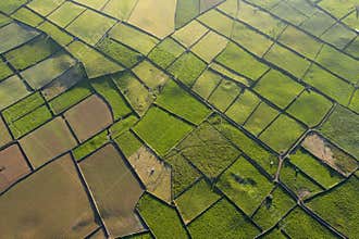 Aerial views on the typical abstract countryside of the east of Terceira Island, one of the islands of the AÃ§ores Azores