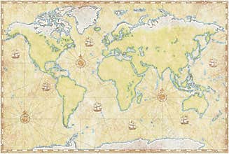 World Map On Parchment