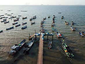 Aerial view fishing boat anchor at Pulau Sayak.