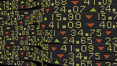 Wall Street stock market tickers sliding on trading boards