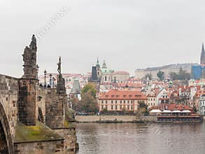 Panorama of the Old Town of Prague, Czech Republic and Charles bridge Karluv Most and the Prague Castle Prazsky hrad