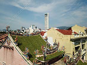 Aerial view colorful rooftop with decoration at Yap Kongsi Temple.