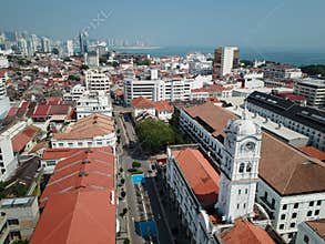 Aerial view old colonial building Wisma Kastam.