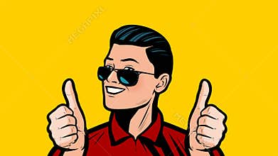 Happy man showing thumbs up. Alpha