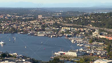 Float plane taking off from Lake Union, Seattle, Washington, USA