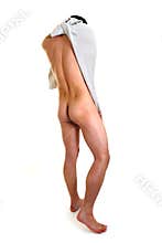 Nude man with bath towel