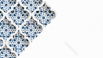 Moving traditional arabic pattern with ornamental geometric stars, arabesque through white decorative mosque window
