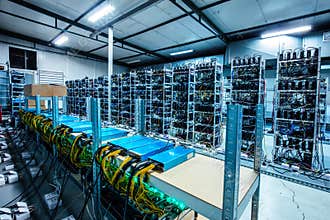 Bitcoin and crypto mining farm. Big data center