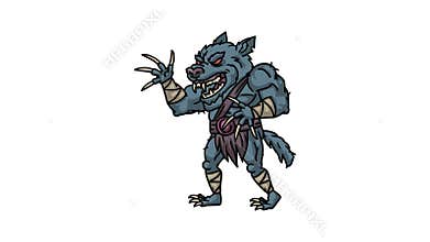 Werewolf character goes and attacks. Three animations breathing walking attack. Transparent background