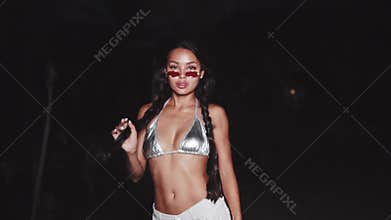 Cute and sexy brunette girl during summer evening