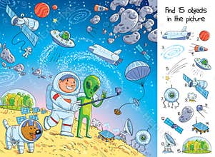 Space adventure. Find 15 objects in a picture