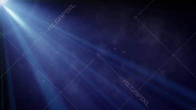 Blue flare light beam with smoke and dust particle effect abstract background. 4K 3D abstract light motion titles cinematic backgr