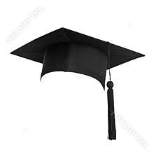 Graduation hat, Academic cap or Mortarboard in black isolated on white background with clipping path for educational hat design