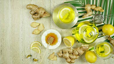 Ginger tea served with lemon and honey stop motion animation.