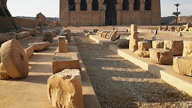 The ruins of the beautiful Temple of Dendera or the Temple of Hathor. Egypt, Dendera, Ancient Egyptian temple near the city of Ken