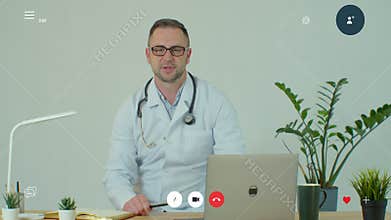 Consultation with physician through mobile video call. Calling from home and talking to a doctor online. Telemedicine