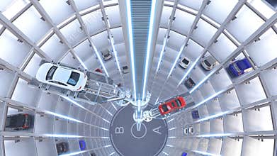 Automated car parking system. High quality 4K animation.