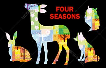 Four seasons in animal silhouettes