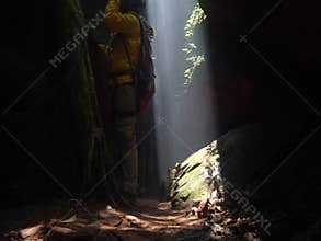 Male cave explorers in Naka cave Phu Langka National Park