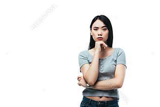 Asian girl looking at camera isolated on white