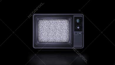 Old tv turned on static in creepy dark room
