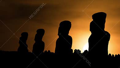 Moai of Easter Island in eastern Polynesia, Sunset