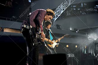 The Rolling Stones , Keith Richards and Ronnie Wood during the concert