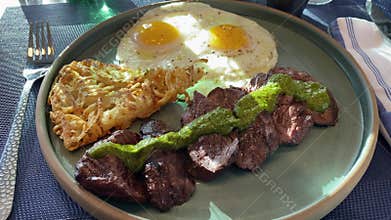 Fancy brunch barbecue meat and eggs 4K