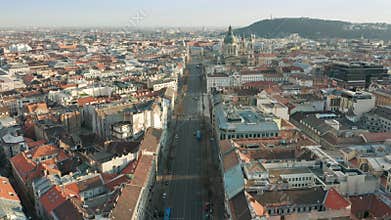 Budapest, Hungary - 4K aerial view of Bajcsy-Zsilinszky street on a sunny afternoon flying backwards
