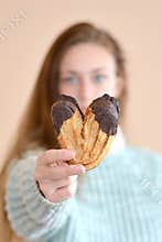 Sweet German pig ear with chocolate dip