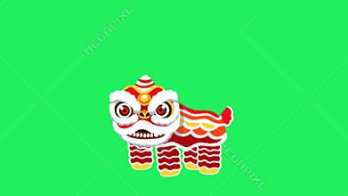 Animation Chinese style lion puppet On green background.
