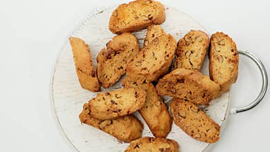 Baked piece Italian almond biscotti, cantuccini cookies, traditional italian Christmas