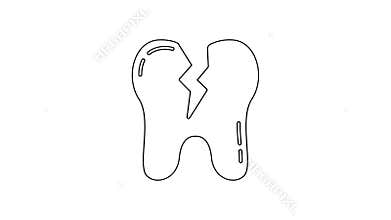 Black line Broken tooth icon isolated on white background. Dental problem icon. Dental care symbol. 4K Video motion