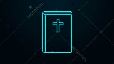 Glowing neon line Holy bible book icon isolated on black background. 4K Video motion graphic animation