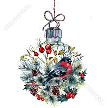 Watercolor Christmas Glass Ball Greeting Card