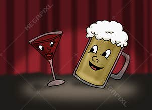 Funny Beer and Wine Cartoon.