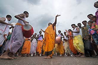Holy devotees celebrating rathayatra festival at puri