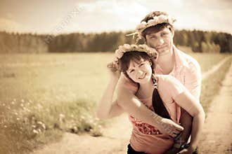 Couple in dandelion wreath