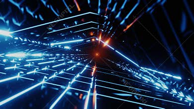 Endless futuristic space tunnel with neon lights