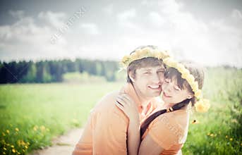 Couple in dandelion wreath