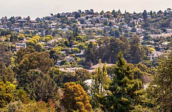 Valley homes panoramic view in Belmont, California