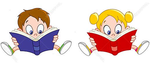 Boy and girl reading books