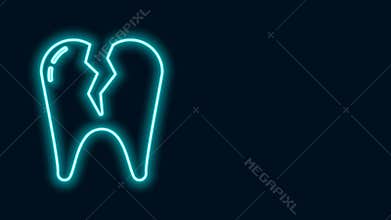 Glowing neon line Broken tooth icon isolated on black background. Dental problem icon. Dental care symbol. 4K Video