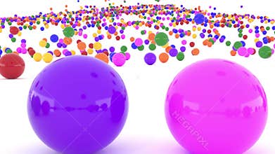Colorful balls rolling down a ramp