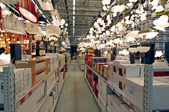 Lighting products department in hardware store