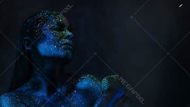 Sparkling Colors Splattered On Model Face .